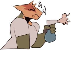  000atanerriaper000 angry anthro clothing frown gemini_the_sergal holding_object male multicolored_body shirt solo spray_bottle spraying telegram_sticker topwear white_clothing white_shirt white_topwear 