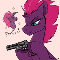  anoraknr blue_eyes broken_horn equid equine eye_scar facial_scar female feral friendship_is_magic gun hair handgun hasbro hi_res hooves horn mammal my_little_pony my_little_pony:_the_movie_(2017) mythological_creature mythological_equine mythology purple_body purple_hair quadruped ranged_weapon revolver scar sparkles tempest_shadow_(mlp) unicorn weapon 