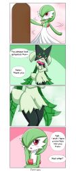  absurd_res anthro blush boyfriend/girlfriend chest_spike clothing crossed_arms dancing dress duo english_text featureless_crotch female femboy feral fur furumi92 gardevoir generation_3_pokemon generation_9_pokemon green_body green_fur hi_res jealous male meowscarada mirror nintendo pokemon pokemon_(species) red_eyes simple_background speech_bubble spikes spikes_(anatomy) text thick_thighs white_body white_skin wide_hips 