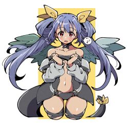  ? angel_wings bare_shoulders belt black_choker black_panties black_thighhighs blue_hair breasts center_opening choker collarbone detached_sleeves dizzy_(guilty_gear) female guilty_gear guilty_gear_x guilty_gear_xx hair_between_eyes hair_ribbon hair_rings itsuka_neru long_hair long_sleeves looking_at_viewer medium_breasts monster_girl navel open_mouth panties puffy_long_sleeves puffy_sleeves red_eyes ribbon solo tail tail_ornament tail_ribbon thigh_gap thighhighs thighs twintails underboob underwear wings yellow_ribbon 