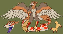  1girls anthro avian bird blue_eyes blue_mouth blue_sclera clawed_feet clawed_fingers clawed_wings digitigrade feathered_body feathers featureless_breasts female forked_tongue hand_on_hip hand_on_tail hybrid long_tail looking_to_the_side multicolored_body multicolored_feathers purple_mouth purple_tongue red_highlights red_markings reference_sheet reptile royalty_(artist) scaled_legs scaled_shins scalie shin_scales simple_background slit_pupils snake solo tail_feathers talons tongue tongue_out two_tone_mouth wing_claws 