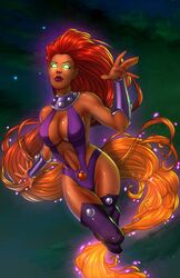  1girls alien alien_girl artist_request big_breasts breasts curvy curvy_female curvy_figure dc dc_comics female female_only fully_clothed green_eyes koriand&#039;r long_hair orange_hair orange_skin solo starfire starfire_(comics) superheroine tamaranean teen_titans wide_hips 