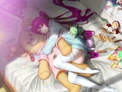  action_taimanin aoi_nagisa_(metalder) artist_request ass bed bedroom blush casual feet female game_cg grabbing hug hugging_object lilith-soft long_hair looking_at_viewer lying nintendo_switch no_shoes on_bed pantyhose pillow pillow_hug purple_hair red_eyes red_hair shirase_yuzuriha smile socks stuffed_animal stuffed_toy sweater taimanin_(series) taimanin_asagi teddy_bear thighhighs toes twintails very_long_hair white_legwear 