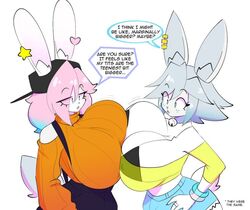  2boys anthro big_breasts breast_press breast_size_comparison breasts bunny_boy bunny_ears busty_boy collar comparing_breasts deviantart head_swap huge_breasts male male_only male_with_breasts peanut_butter_(theycallhimcake) symmetrical_docking theycallhimcake tristan_(bluebunboi) white_background 