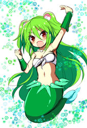  blush breasts clam cleavage commentary_request female gem green_hair jewelry long_hair masayu medium_breasts mermaid monster_girl muromi-san namiuchigiwa_no_muromi-san navel necklace open_mouth pearl_(gemstone) photoshop_(medium) red_eyes seashell shell solo twintails two_side_up very_long_hair 