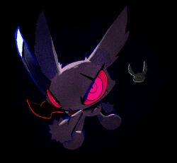  2024 2spot_studio animate_inanimate anthro black_background bloody_bunny_(series) chusudu dark_rabbit_(bloody_bunny) doll grey_body katana lagomorph leporid living_doll male mammal melee_weapon rabbit red_eyes simple_background solo sword tagme weapon 