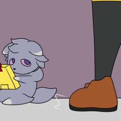  anthro clothing console duo espurr female footwear fur game_boy game_boy_family gaming generation_6_pokemon grey_body grey_fur human kuge mammal nintendo piku_(kuge) playing_video_game pokemon pokemon_(species) purple_eyes shoes sitting socks tail 