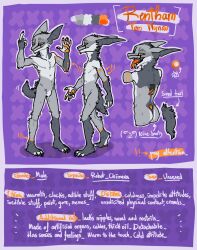  0ct0m0n0 anthro big_ears cheek_tuft facial_tuft featureless_crotch fingerpads fur grey_body grey_ears grey_eyes grey_fur grey_inner_ear head_tuft hi_res leg_markings looking_at_viewer male markings model_sheet narrowed_eyes nude open_mouth orange_pawpads orange_sclera orange_stripes pawpads socks_(marking) solo standing striped_arms striped_legs striped_tongue stripes tongue tuft 