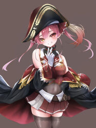  ascot belt black_choker black_coat black_hat black_thighhighs blush breasts brown_belt choker coat cropped_jacket female frilled_choker frills gatagata1293 gloves hat heterochromia highres hololive houshou_marine houshou_marine_(1st_costume) jacket large_breasts leather_belt leotard leotard_under_clothes long_hair miniskirt pirate_hat red_ascot red_coat red_eyes red_hair red_jacket red_skirt skirt sleeveless sleeveless_jacket smile thighhighs two-sided_coat two-sided_fabric virtual_youtuber white_gloves yellow_eyes 