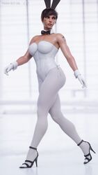    3d abs animal_ears black_eyes black_hair blender bowtie bunny_ears bunny_girl bunnysuit clothing dark-skinned_female dark_skin female footwear gloves high_heels high_resolution legwear looking_away muscle muscular_female overwatch pantyhose pharah pharah-best-girl self_upload shoes short_hair tomboy walking white_clothing white_gloves white_legwear white_outfit 