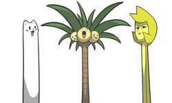  0_0 :3 alolan_exeggutor animal black_eyes blank_eyes blonde_hair blush blush_stickers canine colored_skin crossover fangs female happy highres kaips lesser_dog long_neck looking_at_another looking_at_viewer looking_to_the_side multiple_crossover oerba_yun_fang open_mouth pokemon pokemon_(creature) short_hair simple_background smile steven_universe tongue tongue_out trait_connection tree undertale white_background yellow_diamond_(steven_universe) yellow_skin 