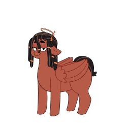  2024 black_eyes black_hair black_mane black_tail brown_body brown_ears brown_fur brown_hair brown_mane brown_tail brown_wings digital_media_(artwork) equid equine female feral friendship_is_magic fur golde hair half-closed_eyes halo hasbro hi_res looking_at_viewer mammal mane multicolored_hair multicolored_mane my_little_pony mythological_creature mythological_equine mythology narrowed_eyes pegasus quadruped simple_background smile solo tail two_tone_hair two_tone_mane two_tone_tail white_background wings 