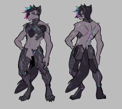  2023 abs absurd_res anthro athletic athletic_anthro athletic_male biceps biped blue_eyes canid canine canis fur grumpy_gray_guy hi_res looking_at_viewer male mammal pecs purple_body purple_fur robotic solo standing wolf 