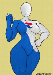  bodysuit can covered_navel covered_nipples eyeless eyeless_female female full_body full_body_suit hand_on_hip heroic_pose holding_can holding_object kdarkito logo_on_clothes muscles muscular muscular_female muscular_thighs pepsi pepsiman pepsiwoman rule_63 smile solo superheroine twitter_username watermark 