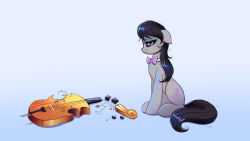  2021 absurd_res black_hair black_tail bow_tie bowed_string_instrument cello confetticakez cutie_mark earth_pony equid equine female feral friendship_is_magic gradient_background grey_body hair hasbro hi_res horse mammal messy_hair musical_instrument my_little_pony octavia_(mlp) pony quadruped simple_background string_instrument tail 