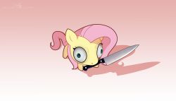  absurd_res blue_eyes equid equine evehly fluttershy_(mlp) friendship_is_magic hair hasbro hi_res knife mammal mouth_hold my_little_pony pink_hair shadow yellow_body 