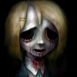  bad_id bad_pixiv_id blood dark empty_eyes eye_socket female highres hirasawa_yui horror_(theme) k-on! solo sonobe zalgo 