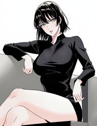  1girls 2024 adult adult_female ai_generated big_breasts black_dress black_hair blush bob_cut cleavage cosk crossed_legs dress fubuki_(one-punch_man) green_eyes legs legs_crossed light-skinned_female light_skin looking_at_viewer one-punch_man short_hair simple_background sitting sitting_on_chair skirt slim_waist solo solo_female solo_focus superhero superheroine thick_thighs thighs tight_clothing white_background 