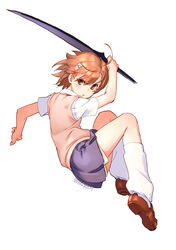  ahoge blue_skirt brown_eyes brown_footwear brown_hair brown_sweater_vest commentary_request female flower hair_between_eyes hair_flower hair_ornament holding holding_sword holding_weapon loafers looking_at_viewer loose_socks magnetism metal metal_sand misaka_mikoto photoshop_(medium) pleated_skirt psychic raika9 school_uniform science_fiction shirt shoes short_shorts short_sleeves shorts shorts_under_skirt simple_background skirt socks solo summer_uniform sweater_vest sword toaru_kagaku_no_railgun toaru_majutsu_no_index tokiwadai_school_uniform twitter_username weapon white_background white_flower white_shirt white_shorts white_socks 