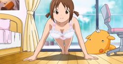  animated animated bounce bouncing_breasts bra breasts brown_hair exercise female hinako_(issho_ni_training) issho_ni_training jiggle large_breasts push_up strap_slip tank_top teenage training_with_hinako 