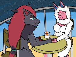  absurd_res anthro bovid caprine dank-artistic-fox date duo female generation_5_pokemon hand_holding hi_res male male/female mammal nintendo outside pokemon pokemon_(species) sheep smile zoroark 