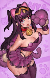  alternate_costume animal_ears black_hair breasts cat_ears cat_girl cat_tail cleavage eyeshadow facial_tattoo female fire_emblem fire_emblem_awakening heart heart_tattoo highres large_breasts long_hair looking_at_viewer makeup miniskirt multicolored_hair open_mouth pink_eyes pink_eyeshadow purple_hair saiykik skirt solo tail tattoo tharja_(fire_emblem) thighhighs thighs 