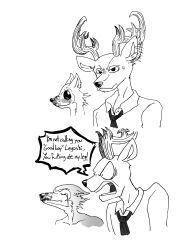  2024 absurd_res anthro antlers beastars bodily_fluids bulletin_board canid canine canis cervine deer digital_drawing_(artwork) digital_media_(artwork) duo efradraws good_boy hi_res horn legoshi_(beastars) looking_at_another louis_(beastars) male male/male mammal meme open_mouth red_deer saliva side_view standing teeth text three-quarter_view tongue wolf 