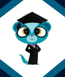  2014 anthro blue_body blue_fur clothing fur graduation_cap graduation_robe hands_behind_back hasbro hat headgear headwear herpestid littlest_pet_shop littlest_pet_shop_(2012) looking_at_viewer male mammal martianboom mongoose robe smile solo sunil_nevla yellow_eyes 