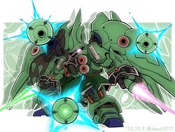  artist_name beam_saber character_name chibi dated dual_wielding glowing glowing_eye gundam gundam_unicorn holding holding_sword holding_weapon kshatriya mecha no_humans one-eyed pink_eyes robot shokkaa_(shmz61312) solo sword weapon 