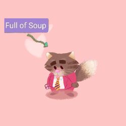  1:1 2022 anthro bottomwear chibi clothing domestic_cat english_text felid feline felis full_of_milk/soup_(meme) illumination_entertainment jerry_(sing) mammal meme necktie pants pink_nose shirt simple_background sing_(movie) slightly_chubby solo sopa11uri text tongue tongue_out topwear 