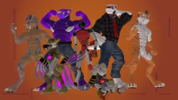  16:9 2022 3d_(artwork) absurd_res ambiguous_gender anthro clothed clothing digital_media_(artwork) draco_psyrin enigma(vp) fae_felidae felid feline flexing group hi_res humanoid jex_trex m.u.f machine male mammal muscular nude partially_clothed pose robot robot_humanoid scalie size_difference standing_position virtual_plains widescreen 