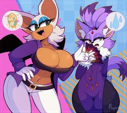  anthro big_breasts blaze_the_cat bottom_heavy breasts cleavage clothed clothing duo feline female heart hi_res marysquid rouge_the_bat sega sonic_(series) sonic_the_hedgehog_(series) squidmemee tail thick_thighs wide_hips 