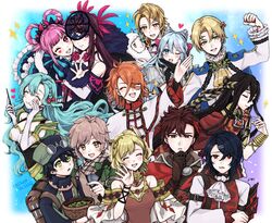  4girls 6+boys alcryst_(fire_emblem) alfred_(fire_emblem) alpaca amber_(fire_emblem) androgynous armor bare_shoulders blonde_hair blue_eyes blue_hair blush bow breasts brothers chloe_(fire_emblem) citrinne_(fire_emblem) clanne_(fire_emblem) cleavage cone_hair_bun crown diamant_(fire_emblem) double_bun dress fire_emblem fire_emblem_engage flat_chest flower food green_eyes hair_between_eyes hair_bun hair_flaps hair_ornament hair_rings hairbow highres holding hortensia_(fire_emblem) ivy_(fire_emblem) jean_(fire_emblem) jewelry large_breasts light_blue_hair long_hair looking_at_viewer misato_hao mole mole_under_mouth multicolored_hair multiple_boys multiple_girls open_mouth otoko_no_ko pandreo_(fire_emblem) pink_hair platform_footwear princess purple_eyes purple_hair red_eyes red_hair ribbon rosado_(fire_emblem) seadall_(fire_emblem) siblings sidelocks simple_background sisters small_breasts smile striped_clothes striped_dress two-tone_hair vertical-striped_clothes vertical-striped_dress very_long_hair white_background 