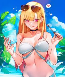  :p barbell_piercing bare_shoulders beach bikini black_choker blonde_hair blue_sky blush breasts cesar_art456 choker cleavage closed_mouth cloud commission day dessert ear_piercing earrings english_commentary eyewear_on_head female food gradient_hair heart highres holding holding_spoon industrial_piercing jewelry kitagawa_marin large_breasts long_hair looking_at_viewer mixed-language_commentary multicolored_hair nail_polish navel outdoors palm_leaf piercing pink_eyes pink_hair pink_nails procreate_(medium) shaved_ice sky smile solo sono_bisque_doll_wa_koi_wo_suru spanish_commentary sparkle spoken_heart spoon stomach sunglasses swimsuit tongue tongue_out two-tone_hair upper_body very_long_fingernails very_long_hair white_bikini 