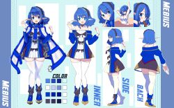  :d aqua_background bare_shoulders black_bow black_hairband blue_border blue_coat blue_dress blue_eyes blue_footwear blue_hair blush boots border bow breasts camisole character_name cleavage clenched_hands coat collarbone color_guide commission corn_dog dress eating english_text female from_behind from_side full_body hairband hands_up highres index_finger_raised large_breasts long_hair looking_at_viewer moebius_(blueelfmoebius) multicolored_background multiple_views open_hand open_mouth original outside_border pillarboxed pointy_ears polka_dot polka_dot_background portrait profile reference_sheet second-party_source skeb_commission skindentation smile standing tajima_yoshikazu thighhighs upper_body white_background white_camisole white_thighhighs yawning zettai_ryouiki 