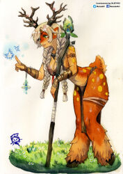  absurd_res animal_humanoid antlers armband ass blonde_hair blossom_(battlerite) blue_eyes bottomwear bra braided_hair braided_pigtails breasts brown_body brown_fur cleavage clothed clothing deer deer_humanoid female flower flower_on_head fur gesture grass hair hand_gesture hi_res hooves horn humanoid inner_ear_fluff jewelry leaning leaning_forward leather leather_clothing leg_fluff leg_tuft loincloth long_hair mammal mammal_humanoid markings multicolored_body multicolored_fur murazaki pendant plant pointing simple_background skimpy solo spots spotted_body spotted_butt spotted_fur traditional_media_(artwork) tuft two_tone_body two_tone_fur underwear wand watercolor_(artwork) white_background yellow_body yellow_fur 