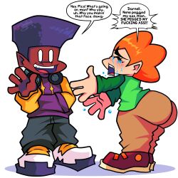  2boys ass ass big_ass big_butt black_hair blush blush_lines crying dark-skinned_male darnell_(newgrounds) fat_ass fat_butt friday_night_funkin fully_clothed funny hexdoodz huge_ass huge_butt male male_only meme mentioned_character newgrounds orange_hair pico&#039;s_school pico_(newgrounds) sfw text text_bubble thick_ass thick_butt 