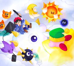  1_eye adeleine_(kirby) ambiguous_gender animate_inanimate blue_eyes dragon drawing_tablet european_mythology gordo group hi_res human kirby kirby_(series) kirby_64:_the_crystal_shards kracko mammal moon mr._bright mr._shine mythological_creature mythological_scalie mythology nintendo pen r1nrina red_eyes scalie scarfy star star_riding sun sword_kirby tablet waddling_head warp_star western_dragon wyvern yellow_eyes 