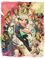  6+boys 6+girls agria_(tales) alvin_(tales) anniversary bad_id bad_pixiv_id bisley_karcsi_bakur black_hat copyright_name driselle_sharil elize_lutus elle_mel_martha everyone gaius_(tales) green_shirt hat hug ivar_(tales) jude_mathis julius_will_kresnik khronos_(tales) lal_mel_martha leia_rolando ludger_will_kresnik maruishi milla_maxwell milla_maxwell_(tox2) multiple_boys multiple_girls muzet_(tales) nova_(tales) origin_(tales) pink_background rideau_(tales) rollo_(tales) rowen_j._ilbert shirt tales_of_(series) tales_of_xillia tales_of_xillia_2 teepo_(tales) vel_(tales) victor_(tales) 