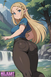  1girls ai_generated ass big_breasts big_butt blonde_hair blue_eyes butt butt_focus clothed clothing elf_ears female female_only heljeart long_hair nintendo outside pants pointy_ears princess_zelda solo the_legend_of_zelda zelda_(breath_of_the_wild) 