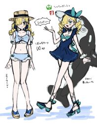  alternate_costume bikini blonde_hair blue_eyes closed_mouth female fire_emblem fire_emblem_engage frilled_headwear hair_over_one_eye highres leon0630claude looking_at_viewer madeline_(fire_emblem) open_mouth smile swimsuit toeless_footwear wavy_hair 