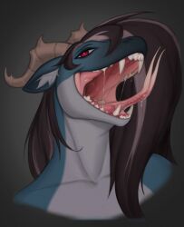  anthro blue_body blue_skin bodily_fluids dragon fangs female hi_res horn ms.sunrise mythological_creature mythological_scalie mythology open_mouth red_eyes saliva saliva_string scalie solo teeth tongue vore 