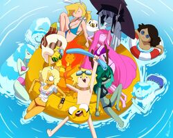  11girls 3boys 6+girls accurate_art_style adventure_time bikini black_bikini blonde_hair blue_bikini blue_skin breakfast_princess bronwyn cake_the_cat cartoon_network cat cleavage_cutout clothing curvy_female dark_skin denise_(adventure_time) dog domino_mask eyewear facing_viewer female finn_the_human fionna_the_human_girl fire_hair flame_princess green_skin hair_over_one_eye headwear human huntress_wizard inker_comics inkershike jake_the_dog knee_up leaf_hair looking_at_viewer male marceline medium_breasts multiple_girls orange_bikini orange_skin pale_skin partially_submerged pink_bikini pink_hair pink_skin princess_bubblegum purple_bikini shapeshifter simon_petrikov smile swimsuit swimwear tagme umbrella vampire water_hair water_nymph watermelon_print wet wet_clothes wet_shirt wholesome 