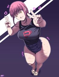  1girls 2d 2d_(artwork) 5_fingers ass athletic athletic_female bare_arms bare_legs bare_shoulders bare_thighs big_ass big_breasts big_butt booty_shorts braided_ponytail breasts bubble_ass bubble_butt butt cellulite chainsaw_man clothed_female clothing curvaceous curvy curvy_body curvy_female curvy_figure d-art dat_ass eyebrows eyelashes fanart fat_ass female female_focus female_only hair happy happy_female high_resolution huge_ass huge_breasts huge_butt large_breasts legs light-skinned_female light_skin looking_at_viewer looking_up makima_(chainsaw_man) mature mature_female peace_sign red_hair sandals short_shorts shorts simple_background sleeveless sleeveless_shirt smile smiling smiling_at_viewer solo solo_female thick thick_ass thick_hips thick_legs thick_thighs thighs very_high_resolution voluptuous voluptuous_female wide_hips yellow_eyes 