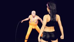  3d athletic_female big_breasts fight fighting_stance fit_female jollybizz katya_sax pervert rear_view slim_waist sportswear ugly ugly_man warrior whip 