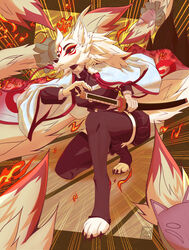  2022 abstract_background absurd_res amaterasu_(okami) anthro anthrofied barefoot breasts breath canid canine canis capcom cape claws clothed clothing clover_studio deity demon_slayer duo elemental_manipulation feet female fire fire_manipulation front_view full-length_portrait fully_clothed fur fur_markings hair handpaw hi_res hindpaw holding_object holding_weapon inner_ear_fluff katana kimetsu_no_yaiba kneeling legwear looking_away mammal markings melee_weapon ninetails_(okami) okami_(capcom) pawpads paws portrait potatokamaos red_body red_fur samurai solo_focus stockings sword thigh_highs three-quarter_view toeless_legwear toeless_stockings topwear tuft warrior weapon white_body white_fur white_hair wolf yellow_eyes 