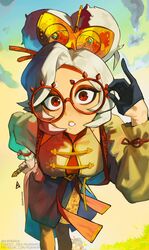  1girls aurahack female female_only fully_clothed glasses gloves goggles_on_forehead large_breasts looking_at_viewer no_sex purah purah_(tears_of_the_kingdom) red_eyes sheikah tears_of_the_kingdom the_legend_of_zelda white_hair 