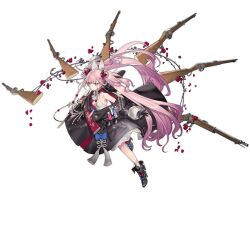  artist_request collar female floating floating_object floating_weapon girls&#039;_frontline gun highres leotard lever_action long_hair loose_clothes martini-henry martini-henry_(girls&#039;_frontline) multiple_weapons official_art pink_hair rifle solo twintails very_long_hair weapon white_leotard 