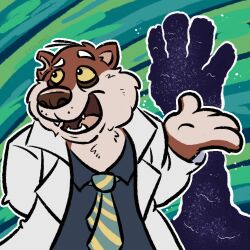  2024 4_fingers anthro biped brok_the_investigator chillpanes clothing cowcat_games dr._mink fingers hi_res male mammal mink mustelid musteline nanites necktie shirt solo tired topwear true_musteline 