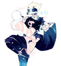  2024 black_body black_fur blue_eyes blush blush_lines boop bunonthemoon collar duo femboy fur happy male nose_boop pink_collar skull_accessory slim_anthro slim_male white_body white_fur 